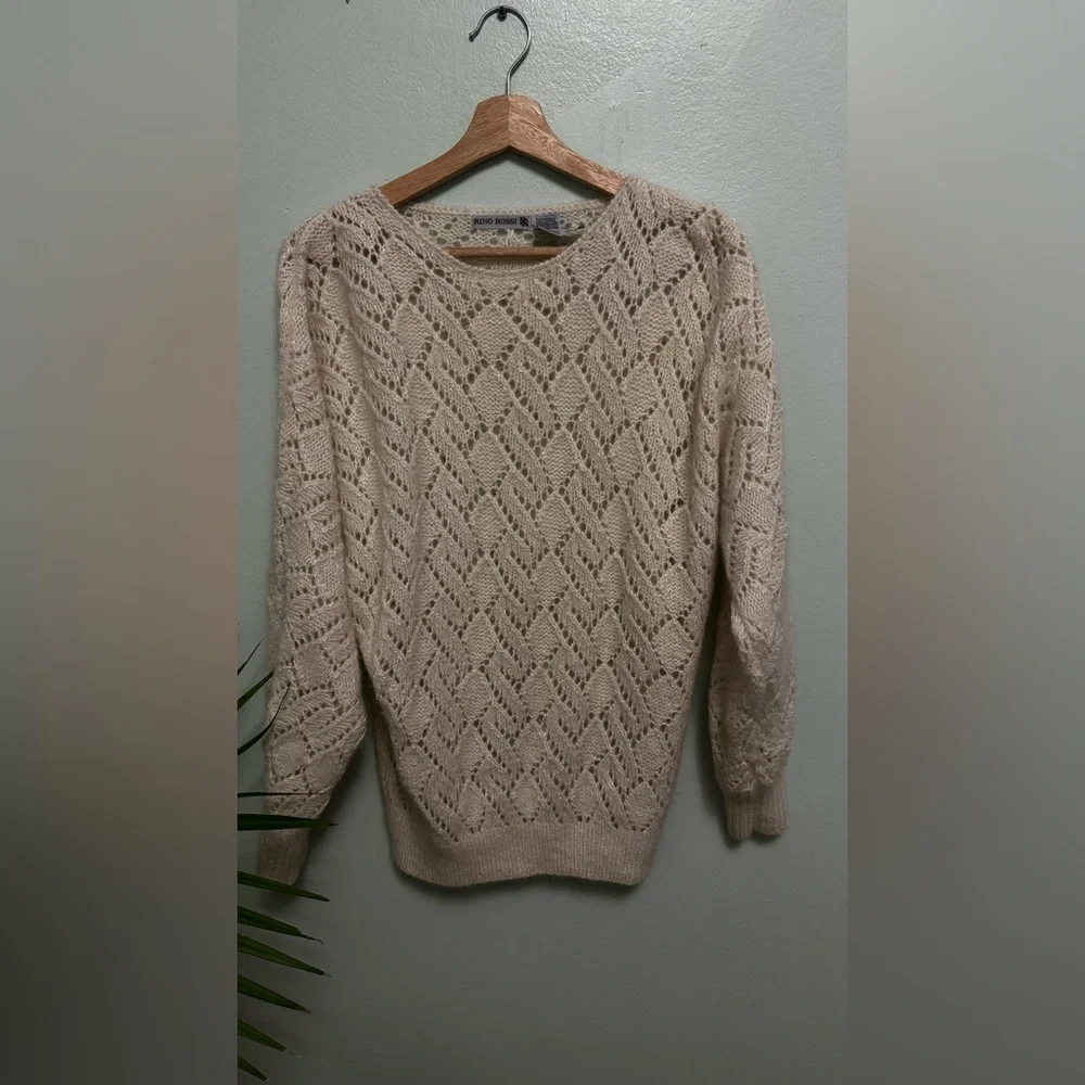 Rina Rossi Soft Cream Diamond-Open Knit Crewneck Sweater - Picture 3 of 8